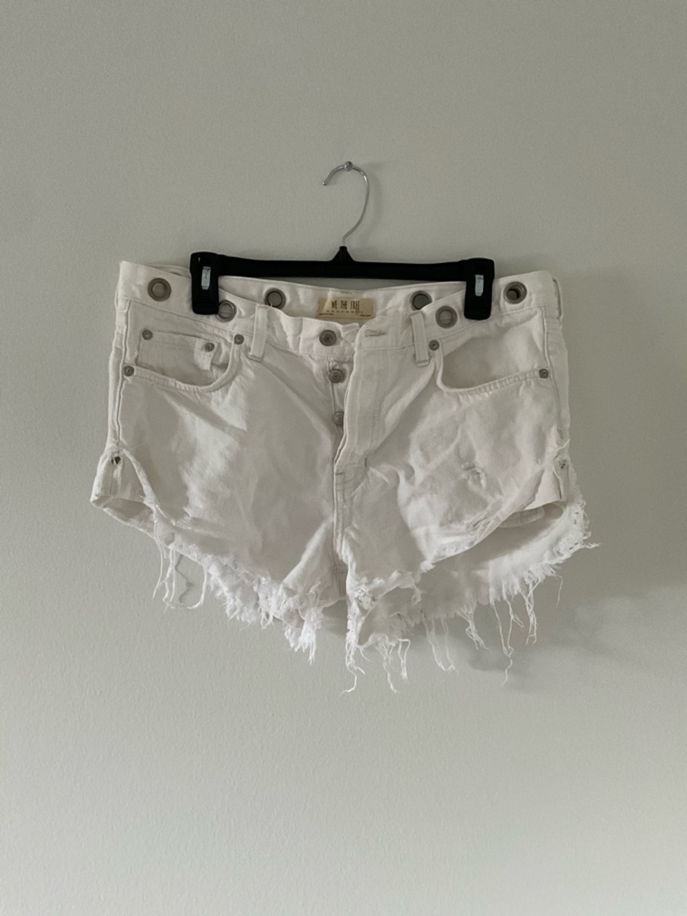 We The Free White Distressed Denim Jean Shorts